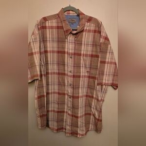 Men's Plaid Casual Button Down Shirt - Brown and Red